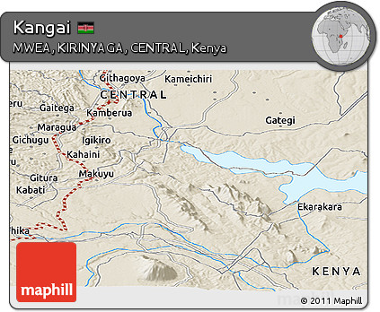 Shaded Relief Panoramic Map of Kangai