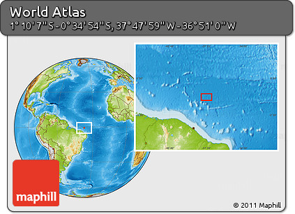 Physical Location Map of the Area around 0° 52' 31" S, 37° 19' 30" W
