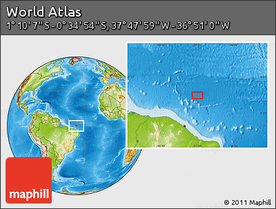 Physical Location Map of the Area around 0° 52' 31" S, 37° 19' 30" W