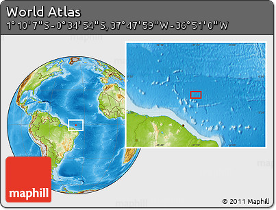 Physical Location Map of the Area around 0° 52' 31" S, 37° 19' 30" W