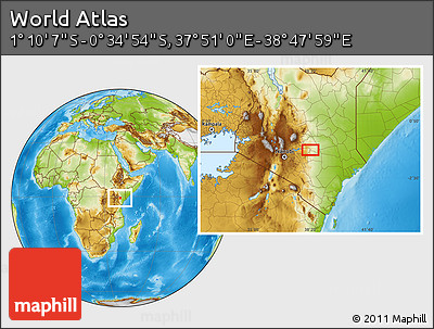 Physical Location Map of the Area around 0° 52' 31" S, 38° 19' 30" E