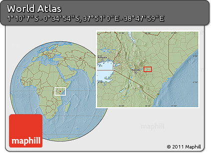 Savanna Style Location Map of the Area around 0° 52' 31" S, 38° 19' 30" E, hill shading