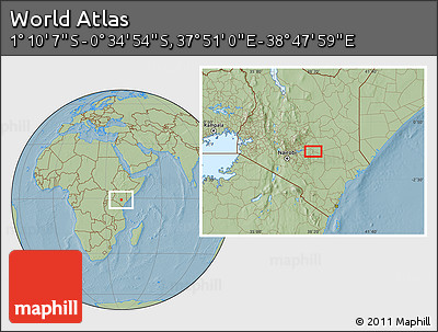 Savanna Style Location Map of the Area around 0° 52' 31" S, 38° 19' 30" E, hill shading