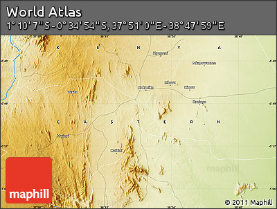 Physical Map of the Area around 0° 52' 31" S, 38° 19' 30" E