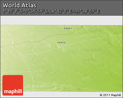 Physical 3D Map of the Area around 0° 52' 31" S, 39° 10' 29" E