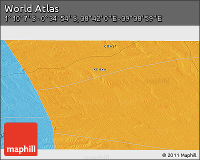 Political 3D Map of the Area around 0° 52' 31" S, 39° 10' 29" E