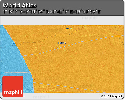 Political 3D Map of the Area around 0° 52' 31" S, 39° 10' 29" E