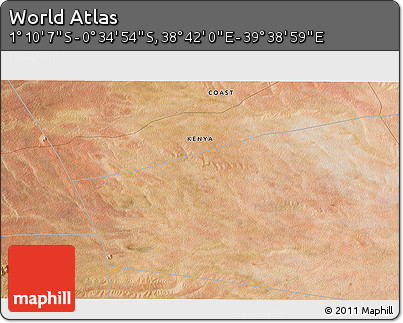 Satellite 3D Map of the Area around 0° 52' 31" S, 39° 10' 29" E