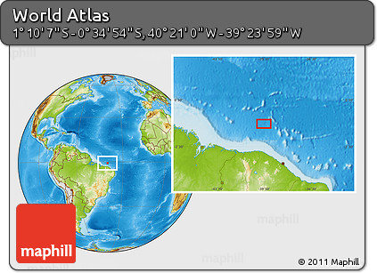 Physical Location Map of the Area around 0° 52' 31" S, 39° 52' 30" W