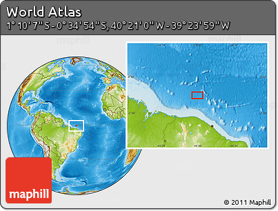 Physical Location Map of the Area around 0° 52' 31" S, 39° 52' 30" W