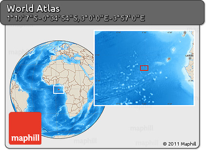 Shaded Relief Location Map of the Area around 0° 52' 31" S, 3° 28' 30" E