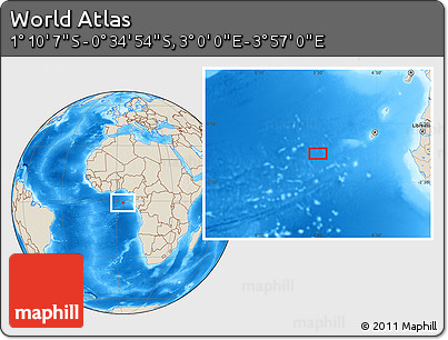 Shaded Relief Location Map of the Area around 0° 52' 31" S, 3° 28' 30" E