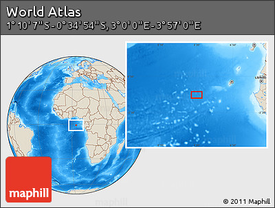 Shaded Relief Location Map of the Area around 0° 52' 31" S, 3° 28' 30" E