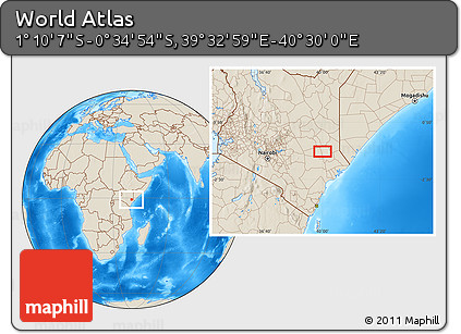 Shaded Relief Location Map of the Area around 0° 52' 31" S, 40° 1' 29" E