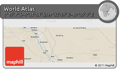 Shaded Relief Panoramic Map of the Area around 0° 52' 31" S, 40° 1' 29" E
