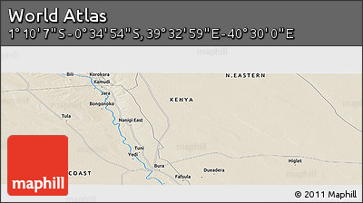 Shaded Relief Panoramic Map of the Area around 0° 52' 31" S, 40° 1' 29" E