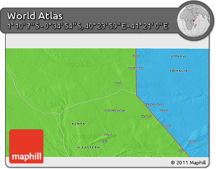 Political 3D Map of the Area around 0° 52' 31" S, 40° 52' 30" E