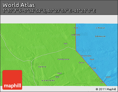 Political 3D Map of the Area around 0° 52' 31" S, 40° 52' 30" E