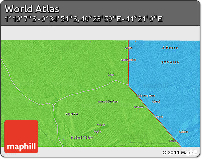Political 3D Map of the Area around 0° 52' 31" S, 40° 52' 30" E