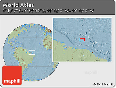 Savanna Style Location Map of the Area around 0° 52' 31" S, 40° 43' 30" W, hill shading