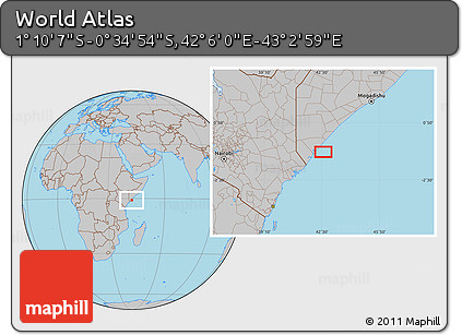 Gray Location Map of the Area around 0° 52' 31" S, 42° 34' 30" E