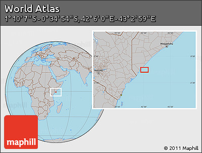 Gray Location Map of the Area around 0° 52' 31" S, 42° 34' 30" E