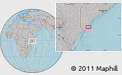 Gray Location Map of the area around 0° 52' 31" S, 42° 34' 30" E, hill shading