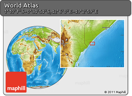 Physical Location Map of the Area around 0° 52' 31" S, 42° 34' 30" E
