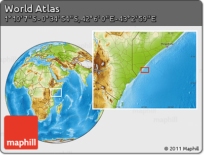 Physical Location Map of the Area around 0° 52' 31" S, 42° 34' 30" E