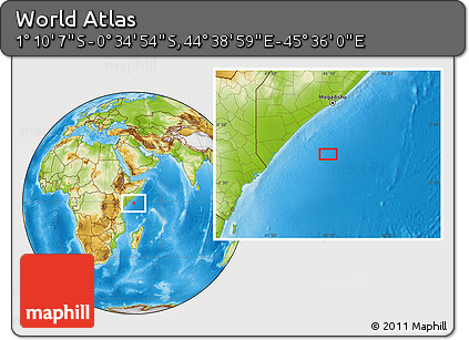 Physical Location Map of the Area around 0° 52' 31" S, 45° 7' 30" E