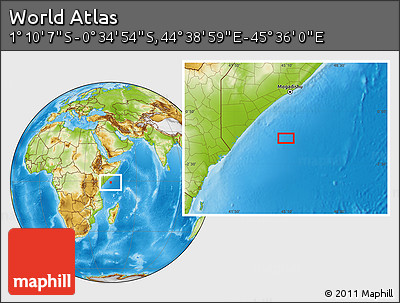 Physical Location Map of the Area around 0° 52' 31" S, 45° 7' 30" E