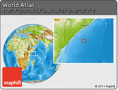 Physical Location Map of the Area around 0° 52' 31" S, 45° 7' 30" E