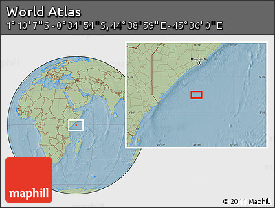 Savanna Style Location Map of the Area around 0° 52' 31" S, 45° 7' 30" E, hill shading