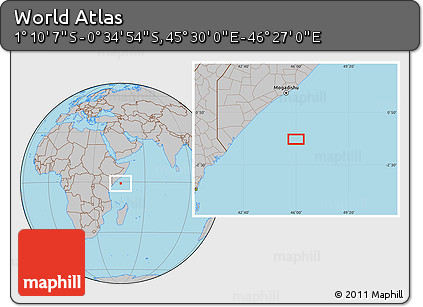 Gray Location Map of the Area around 0° 52' 31" S, 45° 58' 30" E