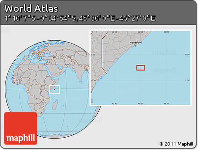 Gray Location Map of the Area around 0° 52' 31" S, 45° 58' 30" E