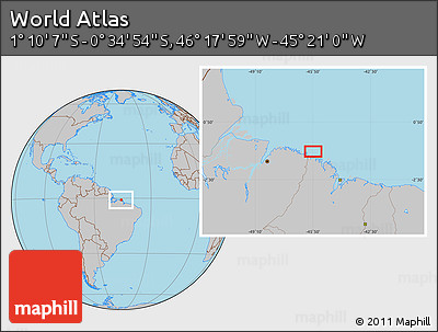 Gray Location Map of the Area around 0° 52' 31" S, 45° 49' 30" W