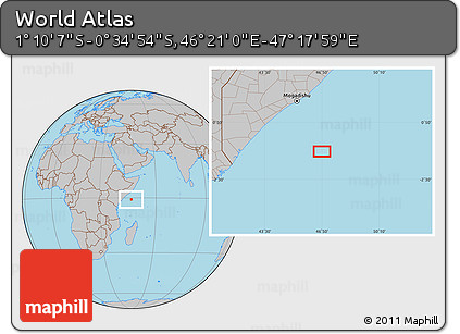 Gray Location Map of the Area around 0° 52' 31" S, 46° 49' 30" E