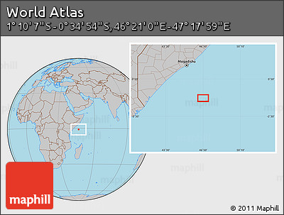 Gray Location Map of the Area around 0° 52' 31" S, 46° 49' 30" E