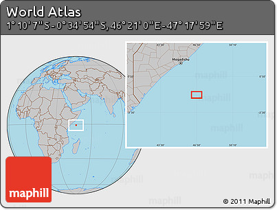 Gray Location Map of the Area around 0° 52' 31" S, 46° 49' 30" E