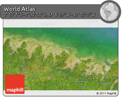 Satellite 3D Map of the Area around 0° 52' 31" S, 46° 40' 29" W