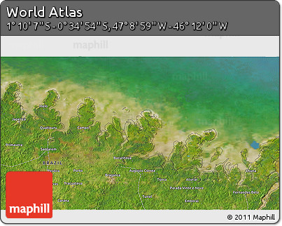Satellite 3D Map of the Area around 0° 52' 31" S, 46° 40' 29" W
