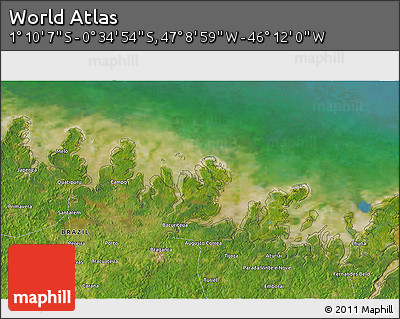 Satellite 3D Map of the Area around 0° 52' 31" S, 46° 40' 29" W