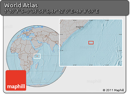 Gray Location Map of the Area around 0° 52' 31" S, 47° 40' 29" E, hill shading