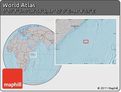 Gray Location Map of the Area around 0° 52' 31" S, 47° 40' 29" E, hill shading