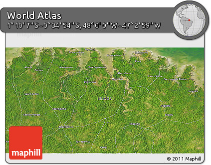 Satellite 3D Map of the Area around 0° 52' 31" S, 47° 31' 29" W