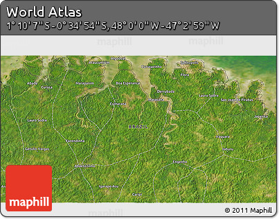 Satellite 3D Map of the Area around 0° 52' 31" S, 47° 31' 29" W