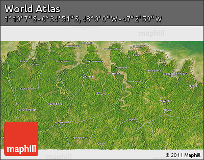 Satellite 3D Map of the Area around 0° 52' 31" S, 47° 31' 29" W