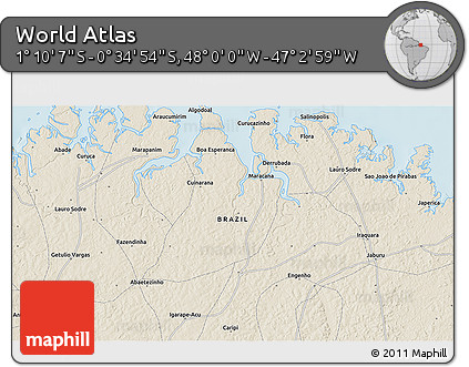 Shaded Relief 3D Map of the Area around 0° 52' 31" S, 47° 31' 29" W