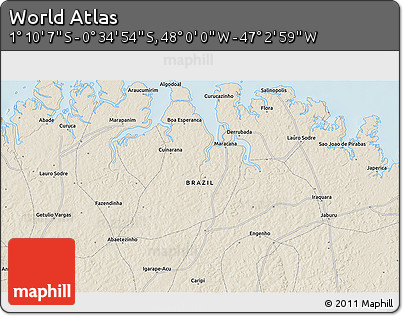 Shaded Relief 3D Map of the Area around 0° 52' 31" S, 47° 31' 29" W