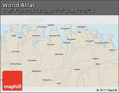 Shaded Relief 3D Map of the Area around 0° 52' 31" S, 47° 31' 29" W